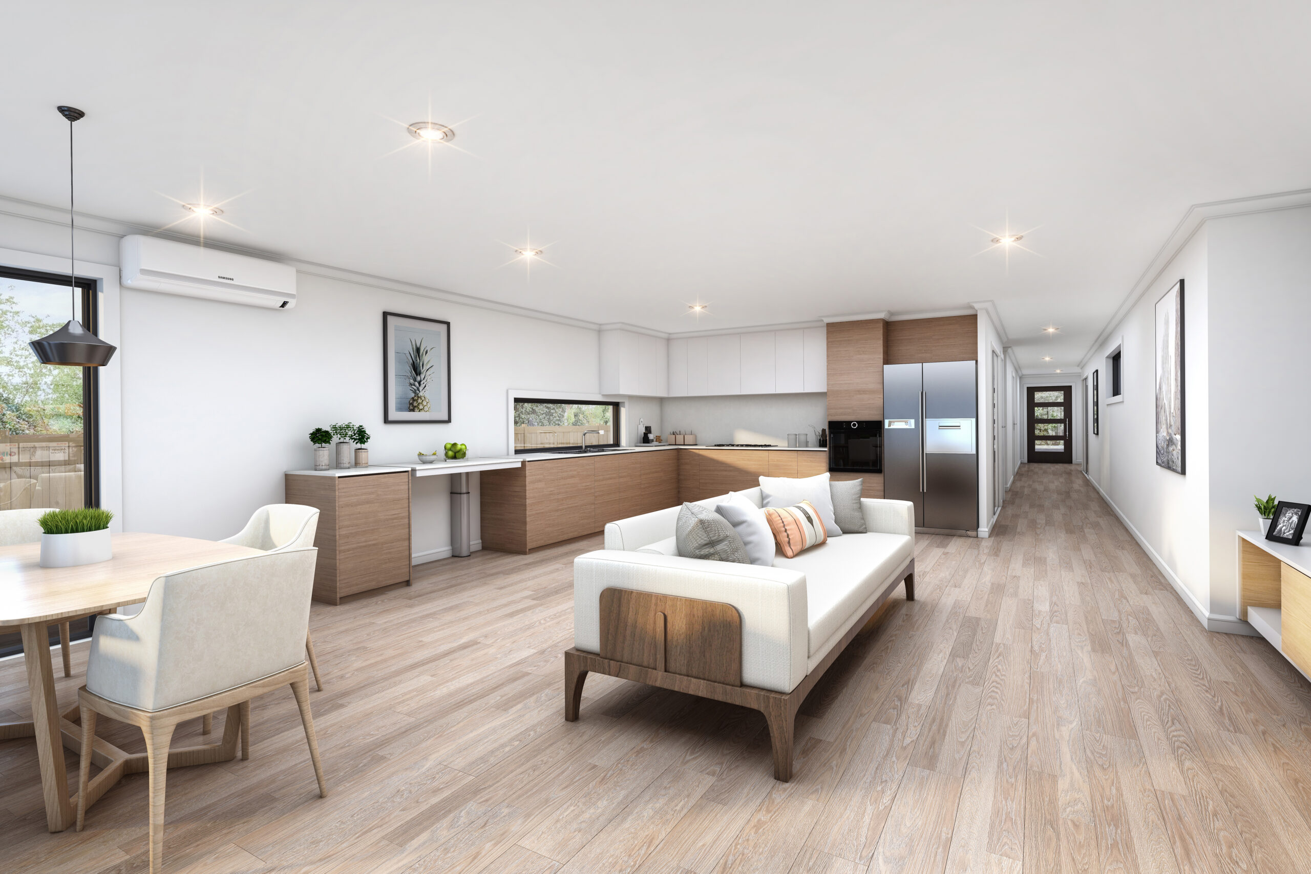 The living and kitchen area of the Meridien Invest SDA Studio